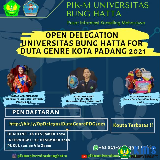 Pendaftaran Duta Genre Kota Padang 2021 Seleksi Delegasi Universitas Bung Hatta